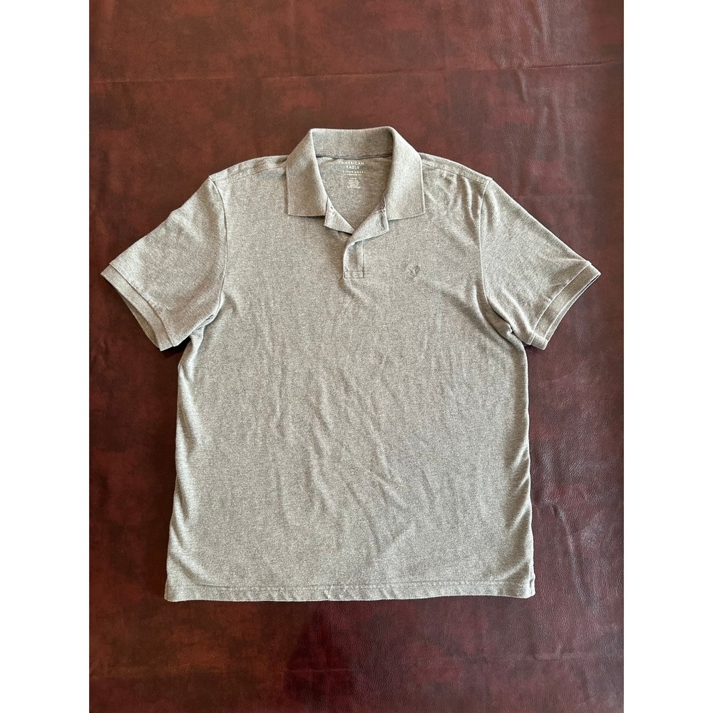 American Eagle Mens Super Soft Standard Fit Polo Shirt Gray Large L Heathered